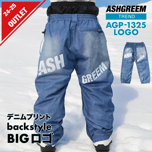 【10月上旬発送予定】 ASHGREEM アッシュグリーム スノーボードウェア デニムプリント ビッグパンツ ロゴ AGP-1325LOGO